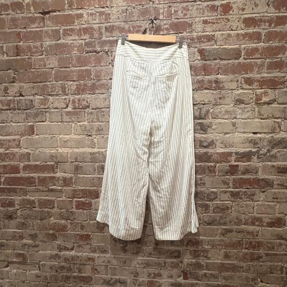Anthropologie Cream Beige Striped Side Button Wide Leg Pants Size 6 - Picture 11 of 14